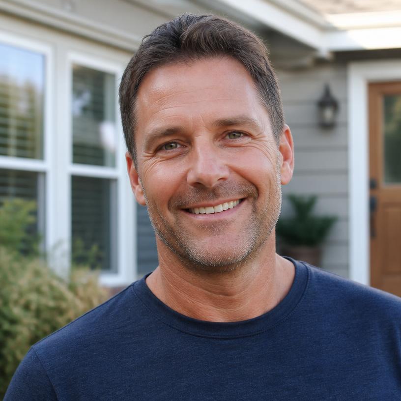 Illustrative homeowner portrait — sample content, not a real customer