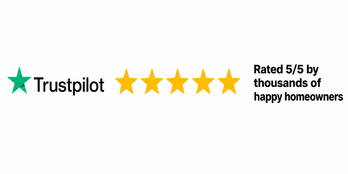 Trustpilot rating badge showing 5 out of 5 stars by thousands of happy homeowners